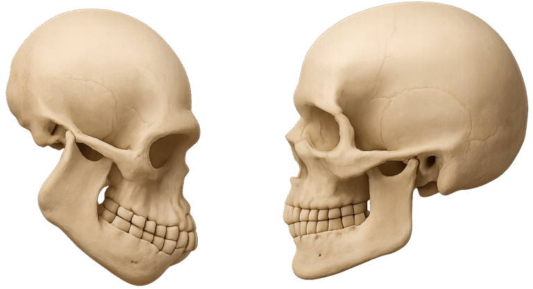comparación de dos cráneos evidenciando diferencias por postura y función mandibular